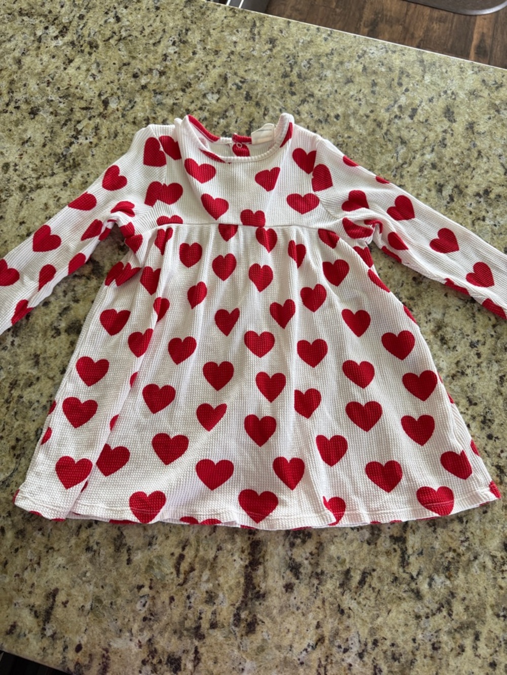 Red Heart Print Long Sleeve Dress - White & Red
